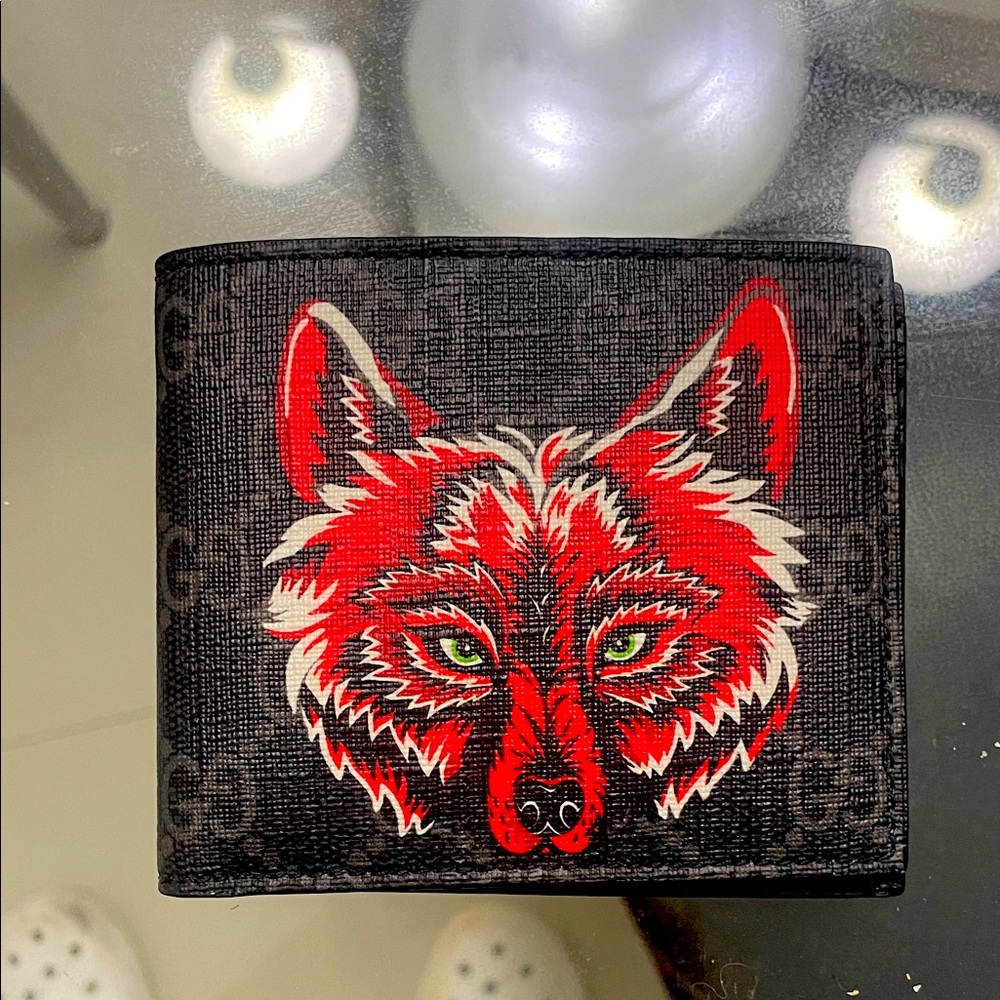 Gucci Black and Red Wolf Design Card Holder